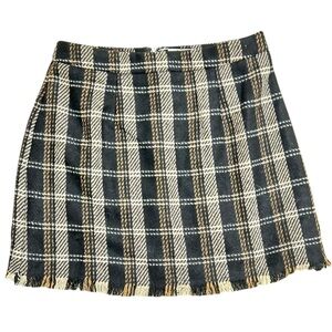 New with tags Sage the Label Black/Cream Plaid wool lined Mini Skirt size medium